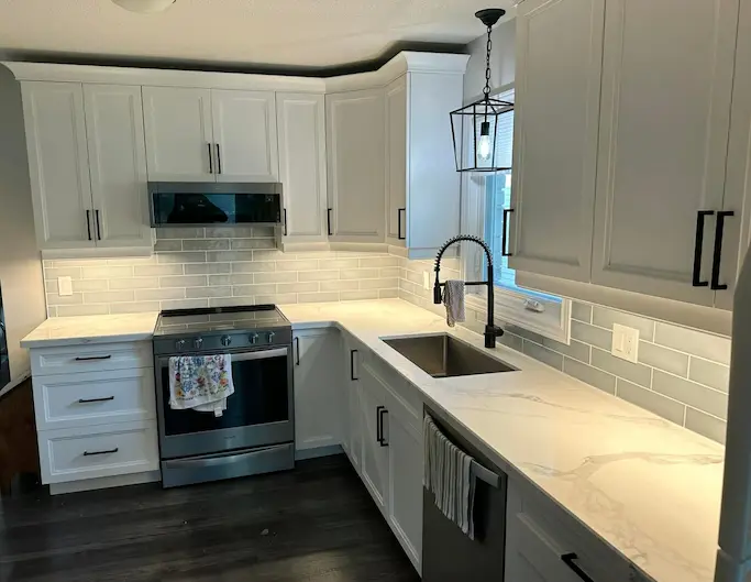 Custom subway tile backsplash installation in Kawartha Lakes